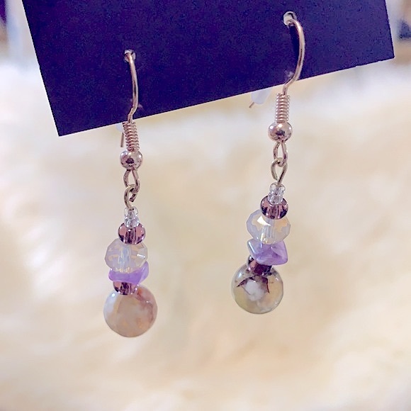 New Handmade Beaded Earrings Amethyst Natural Healing Gemstones, Hypoallergenic - Picture 12 of 16